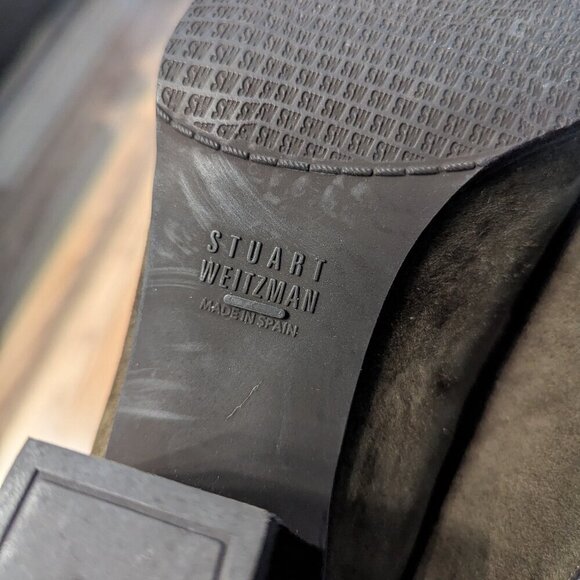 Stuart Weitzman Suede Tassel Heels | Olive Green | Loafer Style - Picture 9 of 11